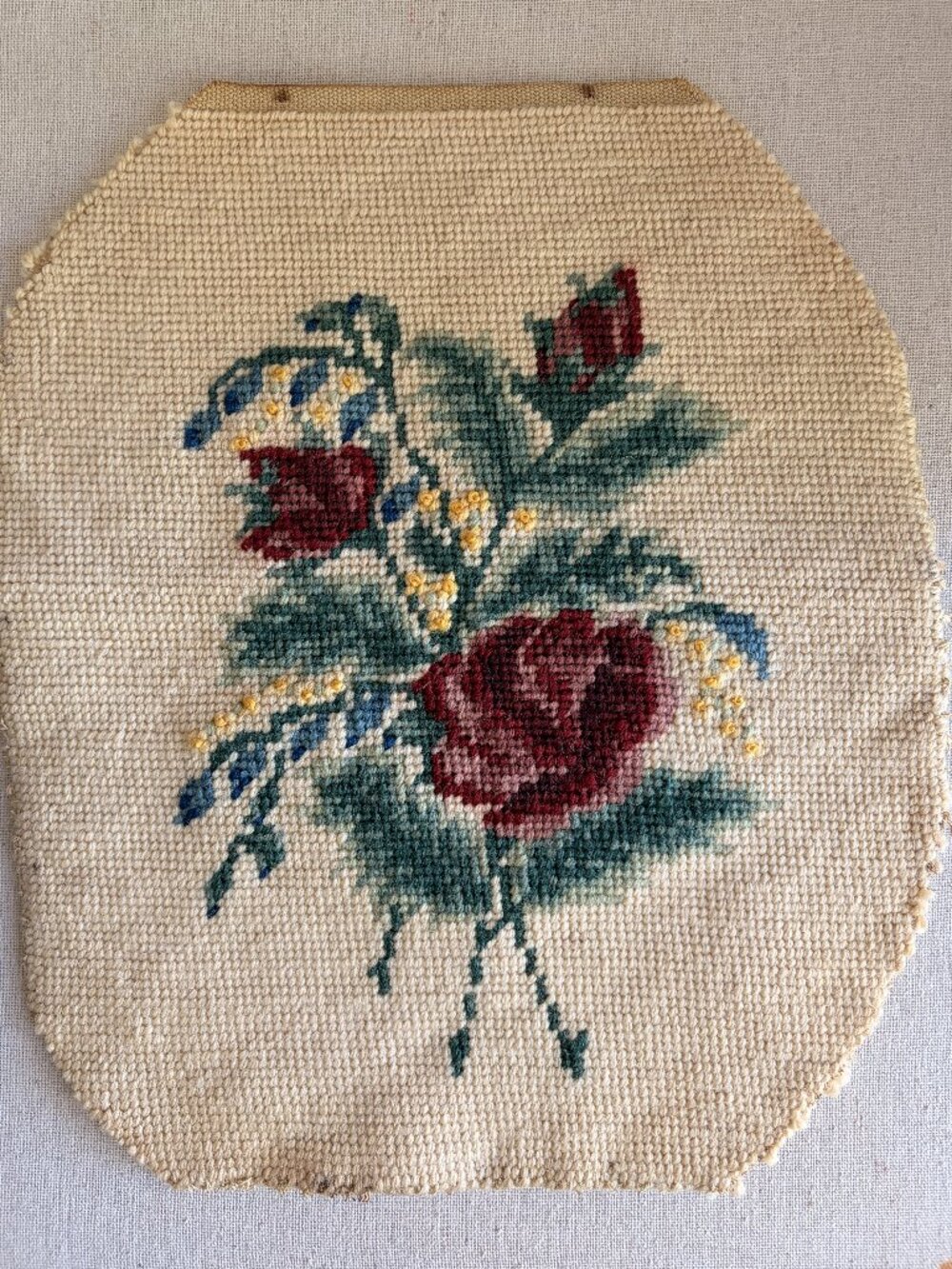 Salvaged Antique Needlepoint Unmounted Cushion Cover Roses on Cream